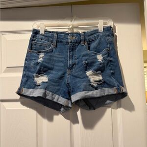 American Eagle Outfitters Distressed Rolled Cuff Denim Shorts - Blue